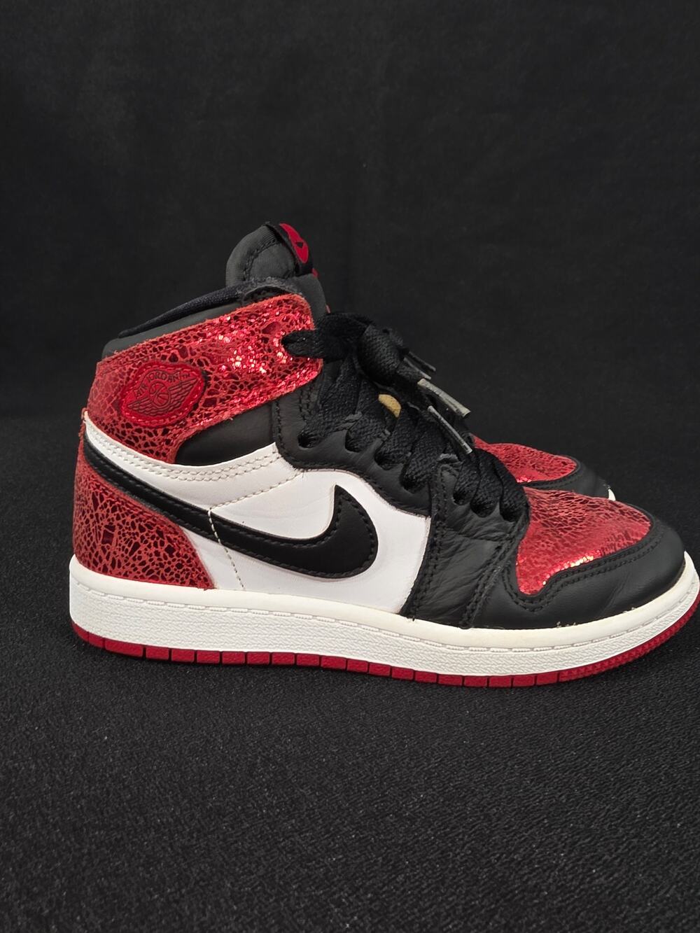 Nike Air Jordan 1 Retro High OG Ruby Leather Size 1Y Red Black White Kids
